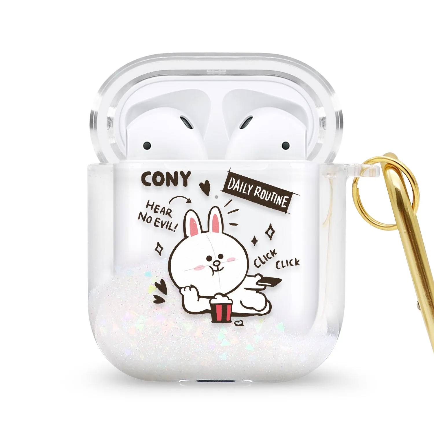 GARMMA Line Friends Glitter Quicksand Apple AirPods Pro/2/1 Charging Case Cover with Carabiner Clip