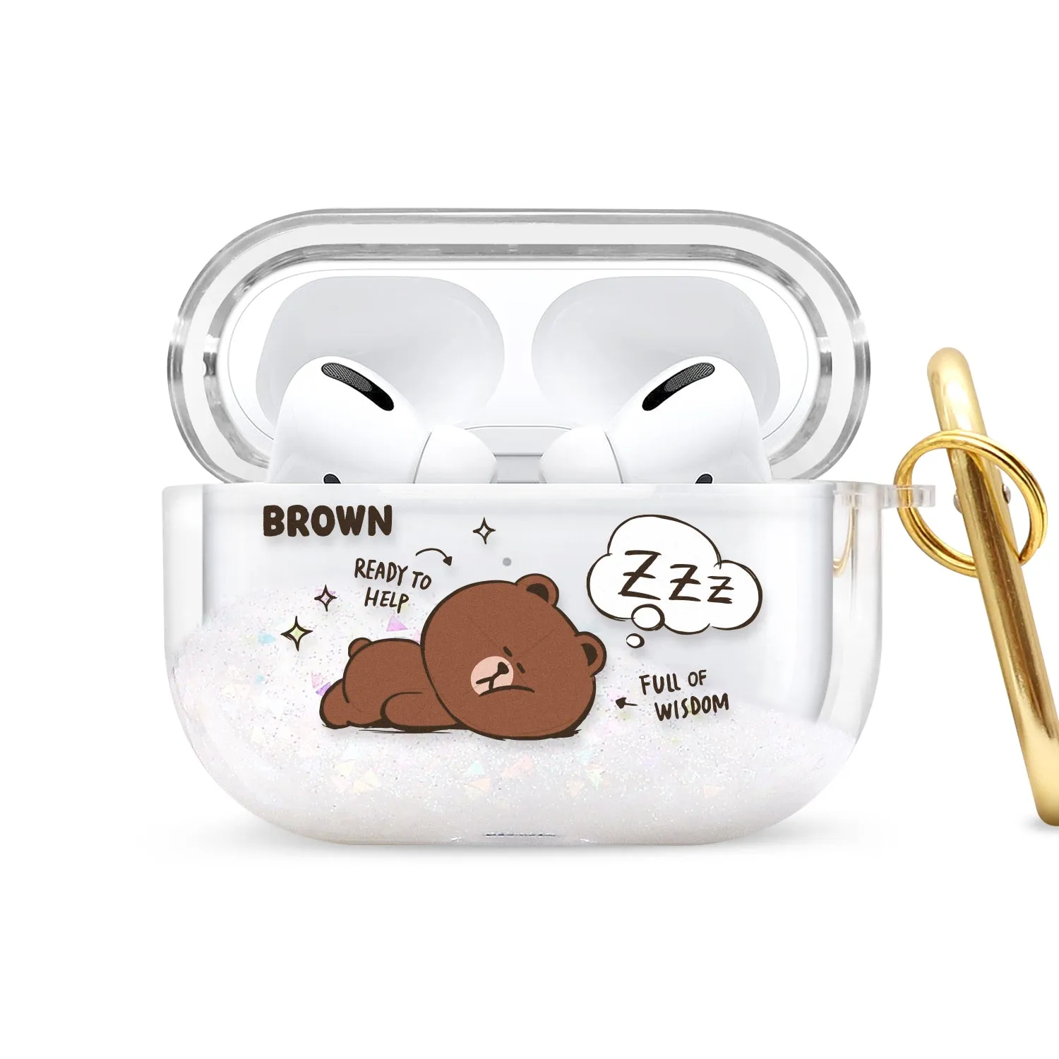 GARMMA Line Friends Glitter Quicksand Apple AirPods Pro/2/1 Charging Case Cover with Carabiner Clip