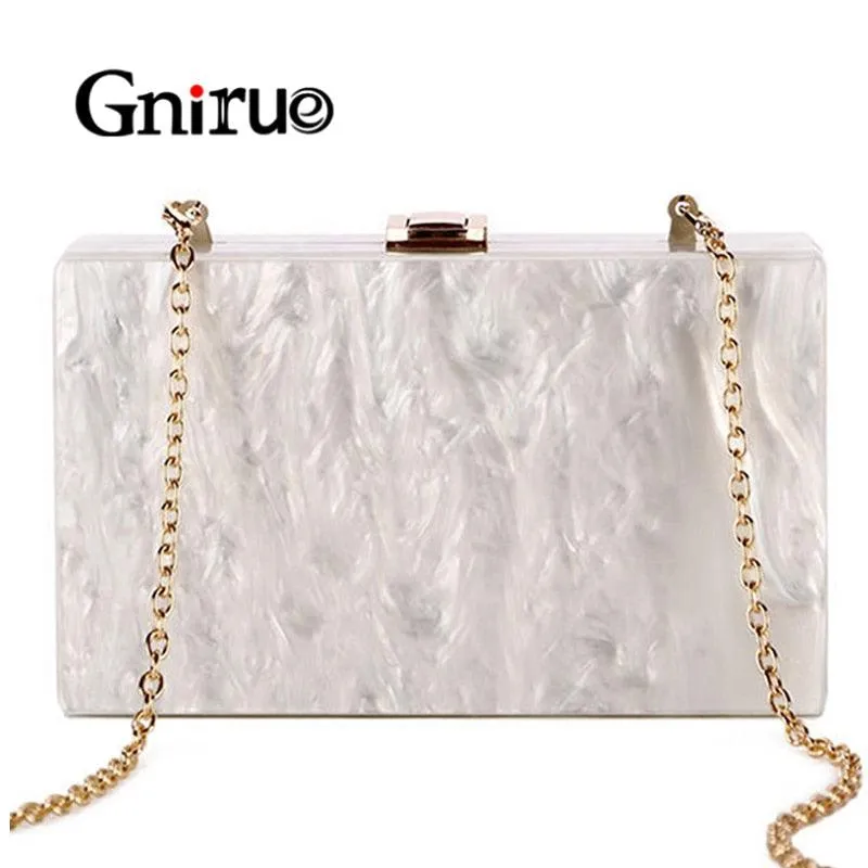 Gnirue New Wallet Fashion Women Messenger Bags Elegant Pearl Acrylic Clutch Vintage Woman Party Pure White Shoulder Evening bag