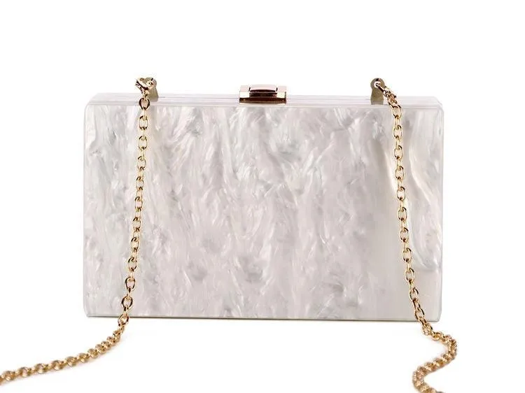 Gnirue New Wallet Fashion Women Messenger Bags Elegant Pearl Acrylic Clutch Vintage Woman Party Pure White Shoulder Evening bag