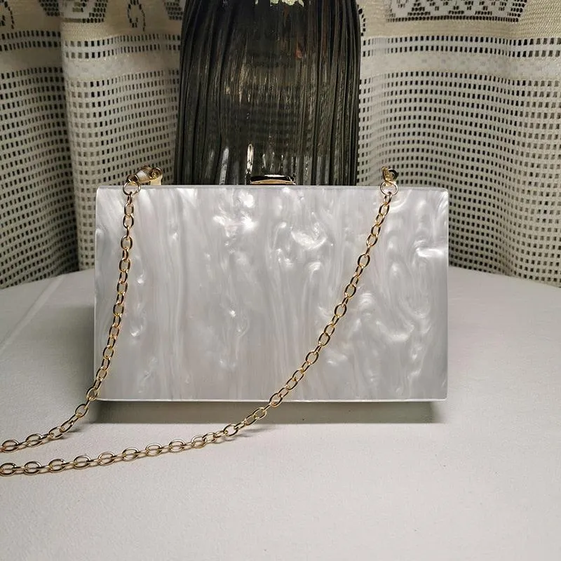 Gnirue New Wallet Fashion Women Messenger Bags Elegant Pearl Acrylic Clutch Vintage Woman Party Pure White Shoulder Evening bag