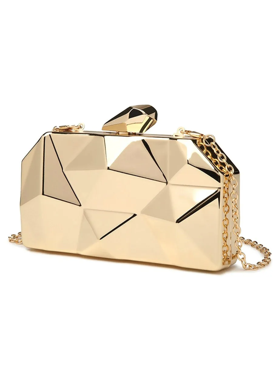 Gold Acrylic Box Geometry Clutch Evening Bag