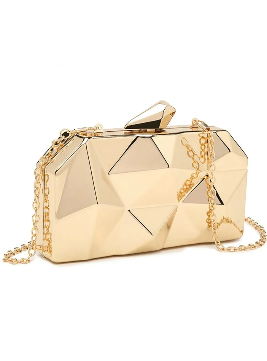 Gold Acrylic Box Geometry Clutch Evening Bag