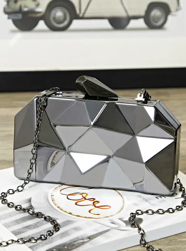 Gold Acrylic Box Geometry Clutch Evening Bag