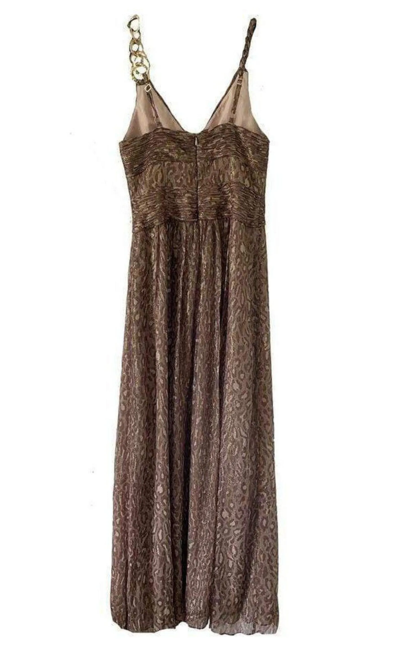 Gold Leopard Print Silk Gown Dress