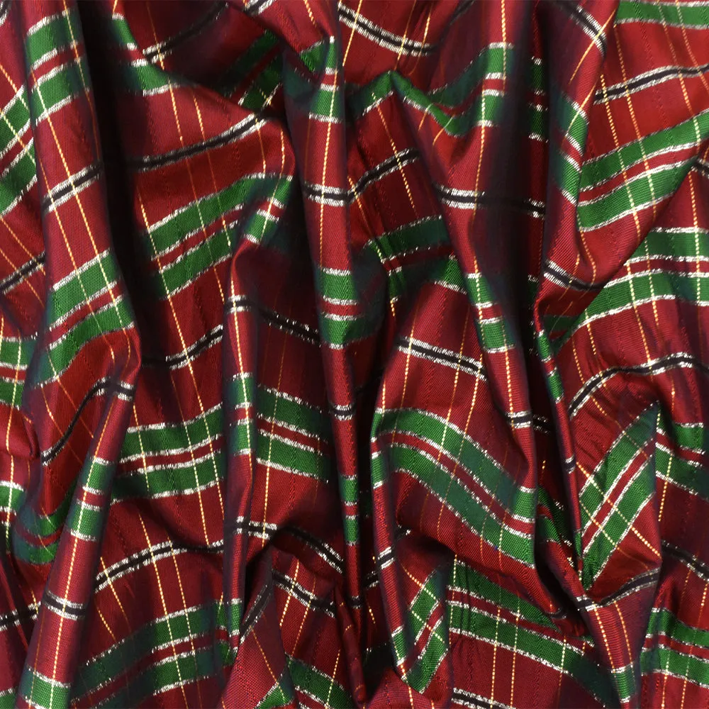 Holiday Red-Green-Multi Plaid Metallic Taffeta Woven Fabric