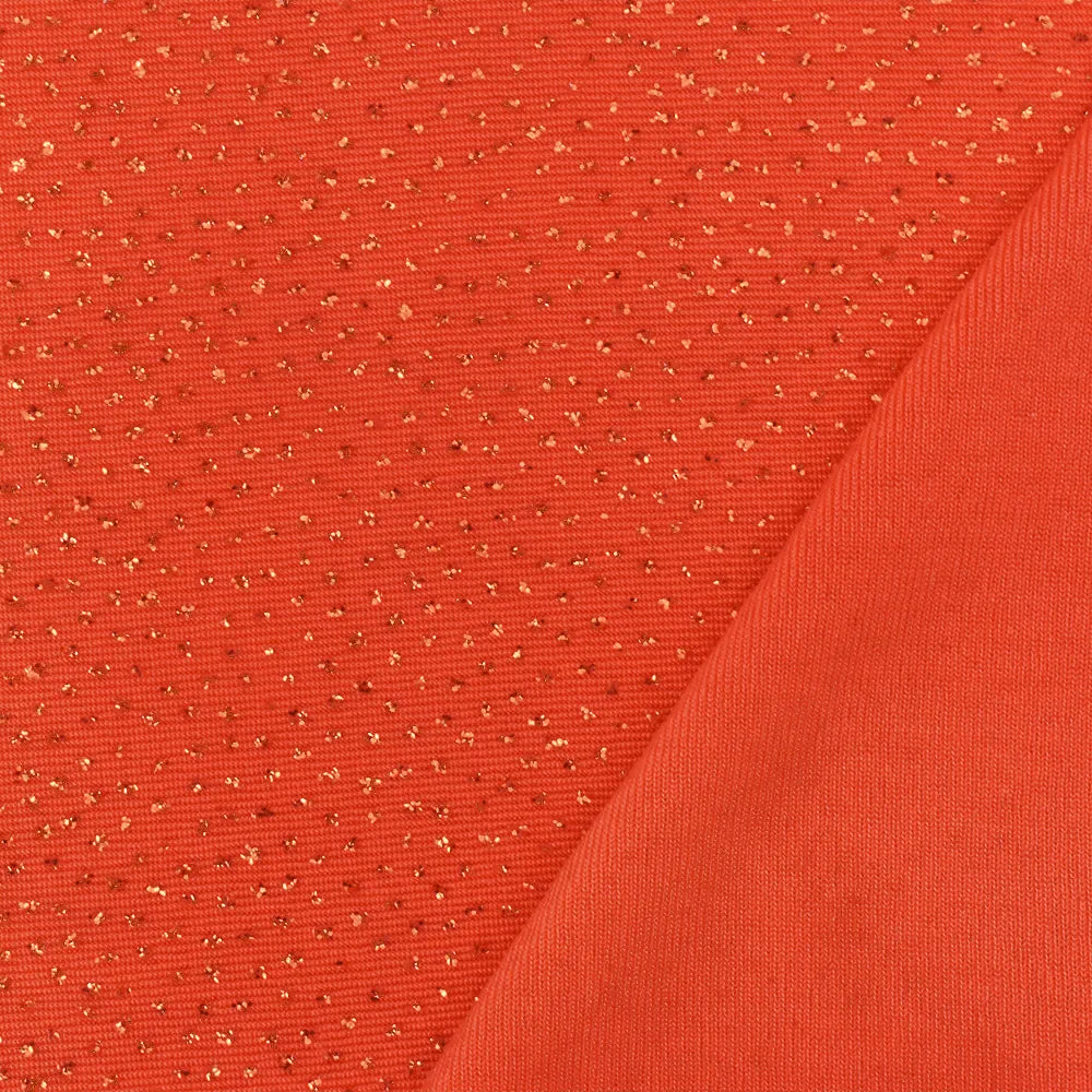 Intense Orange Sparkle Metallic Printed Stretch Slinky Knit Fabric