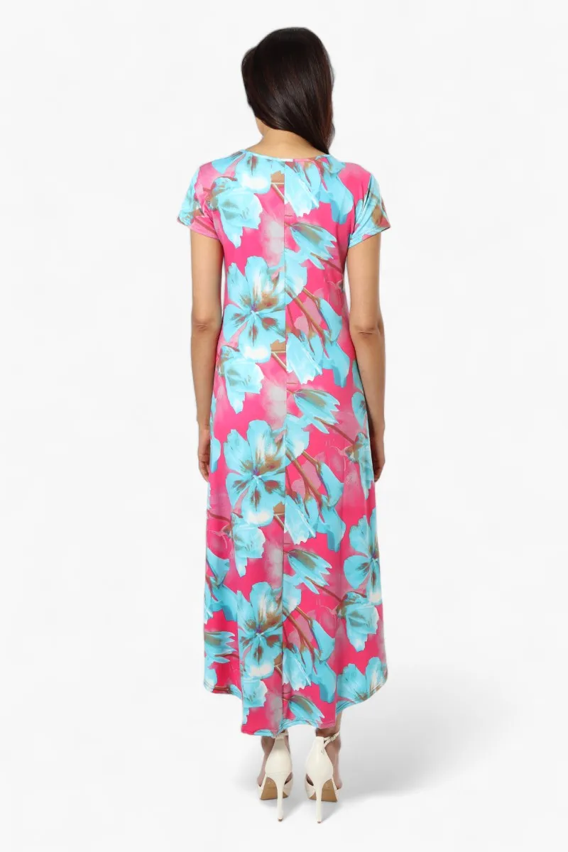 International INC Company Floral High Low Cap Sleeve Maxi Dress - Pink