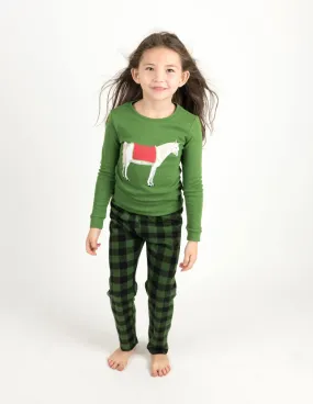 Kids Cotton Top & Fleece Pants Green Horse Pajamas