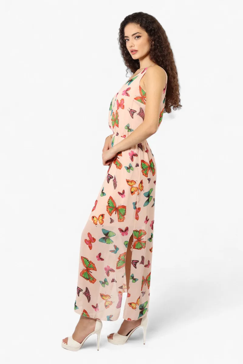 Limite Butterfly Pattern Sleeveless Tank Maxi Dress - Pink