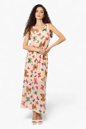 Limite Butterfly Pattern Sleeveless Tank Maxi Dress - Pink