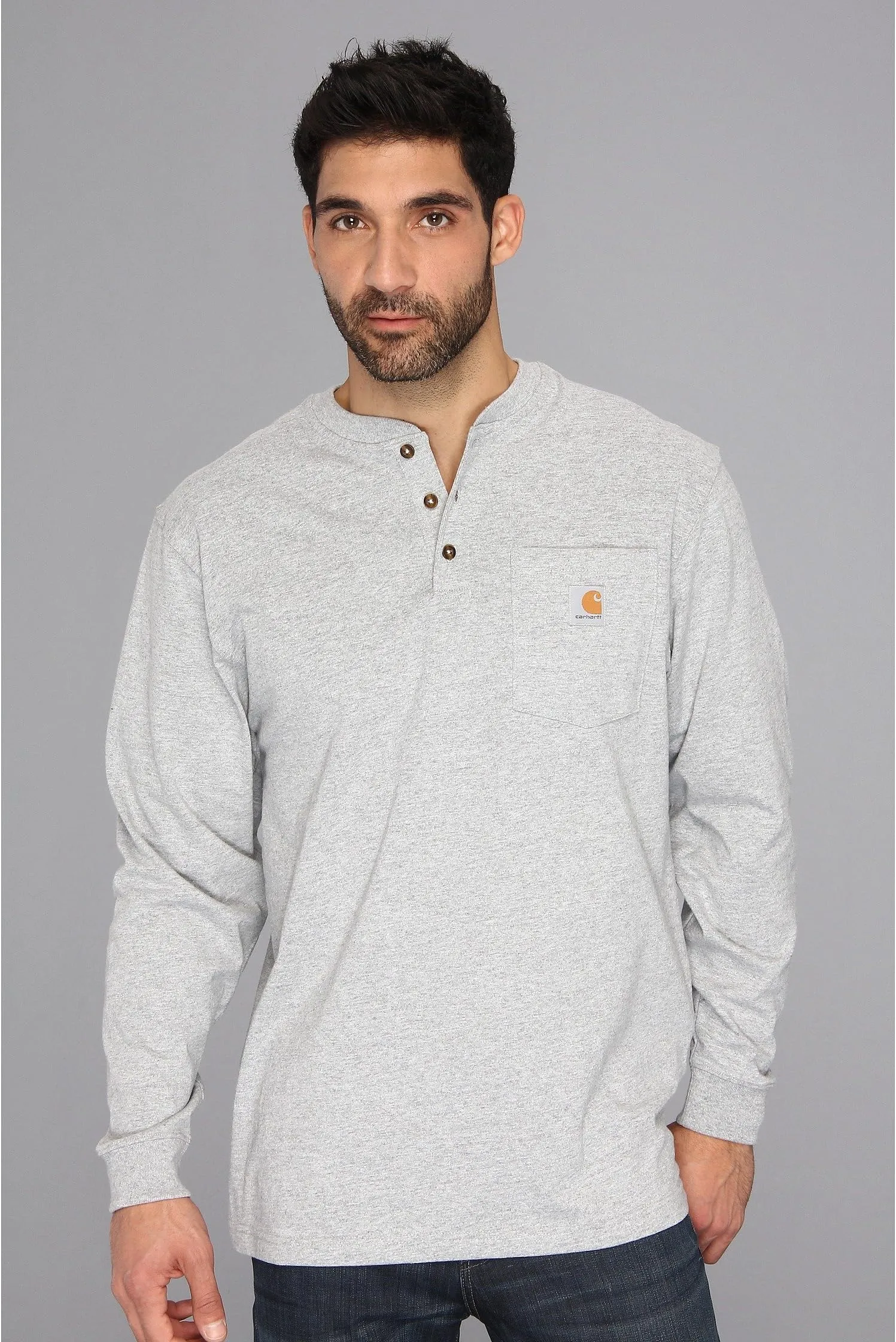 L/S Henley Carhartt Workwear Pocket, Heather Gray