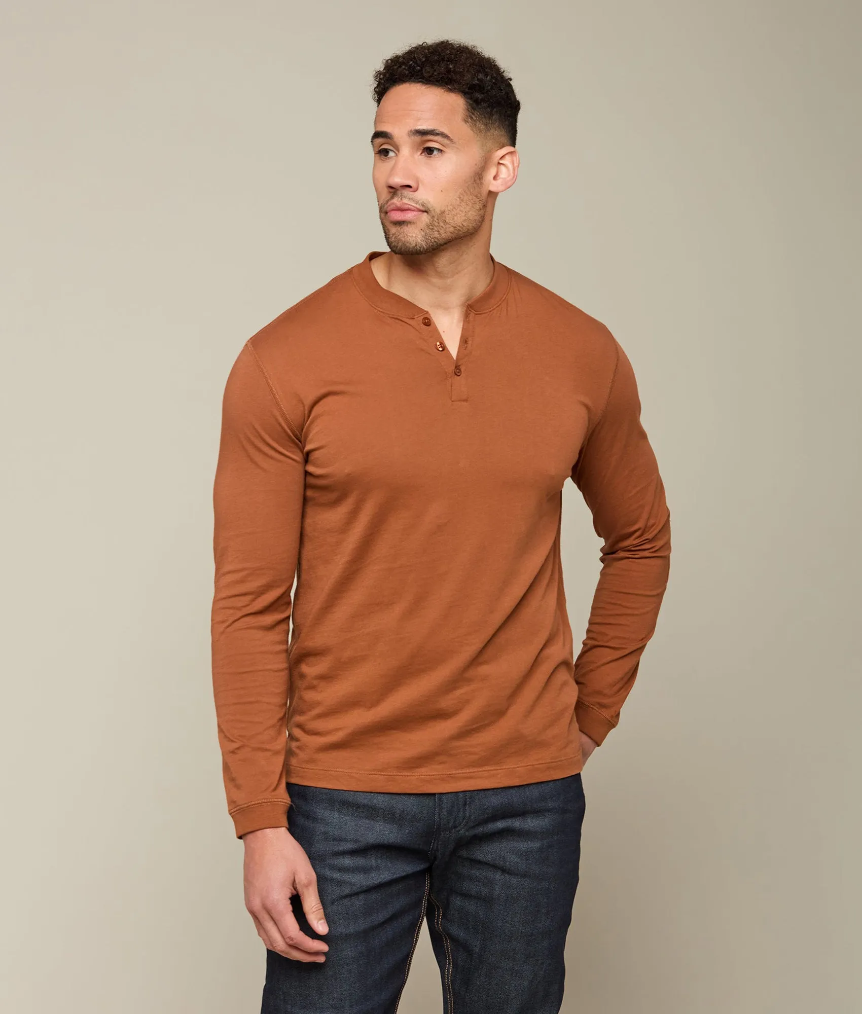 Lucchese Pima Cotton Henley :: Brick Red