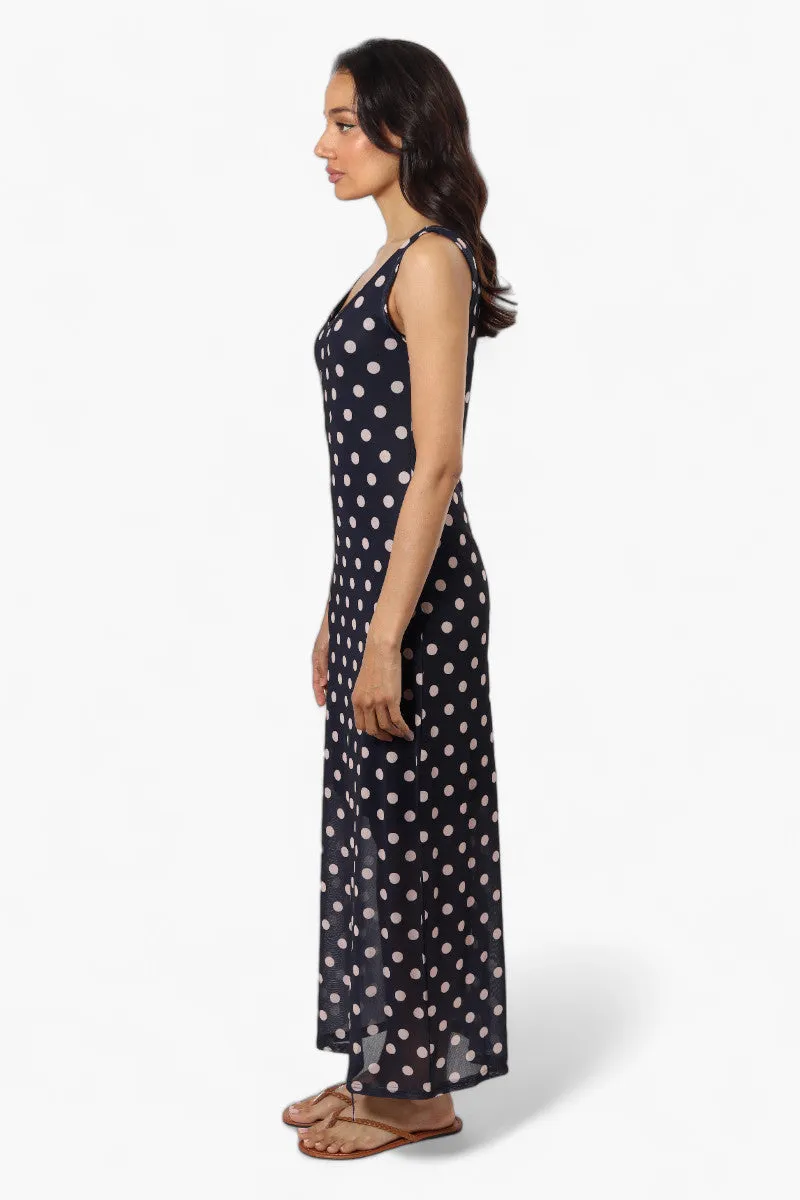 Majora Polka Dot Pattern Maxi Dress - Navy