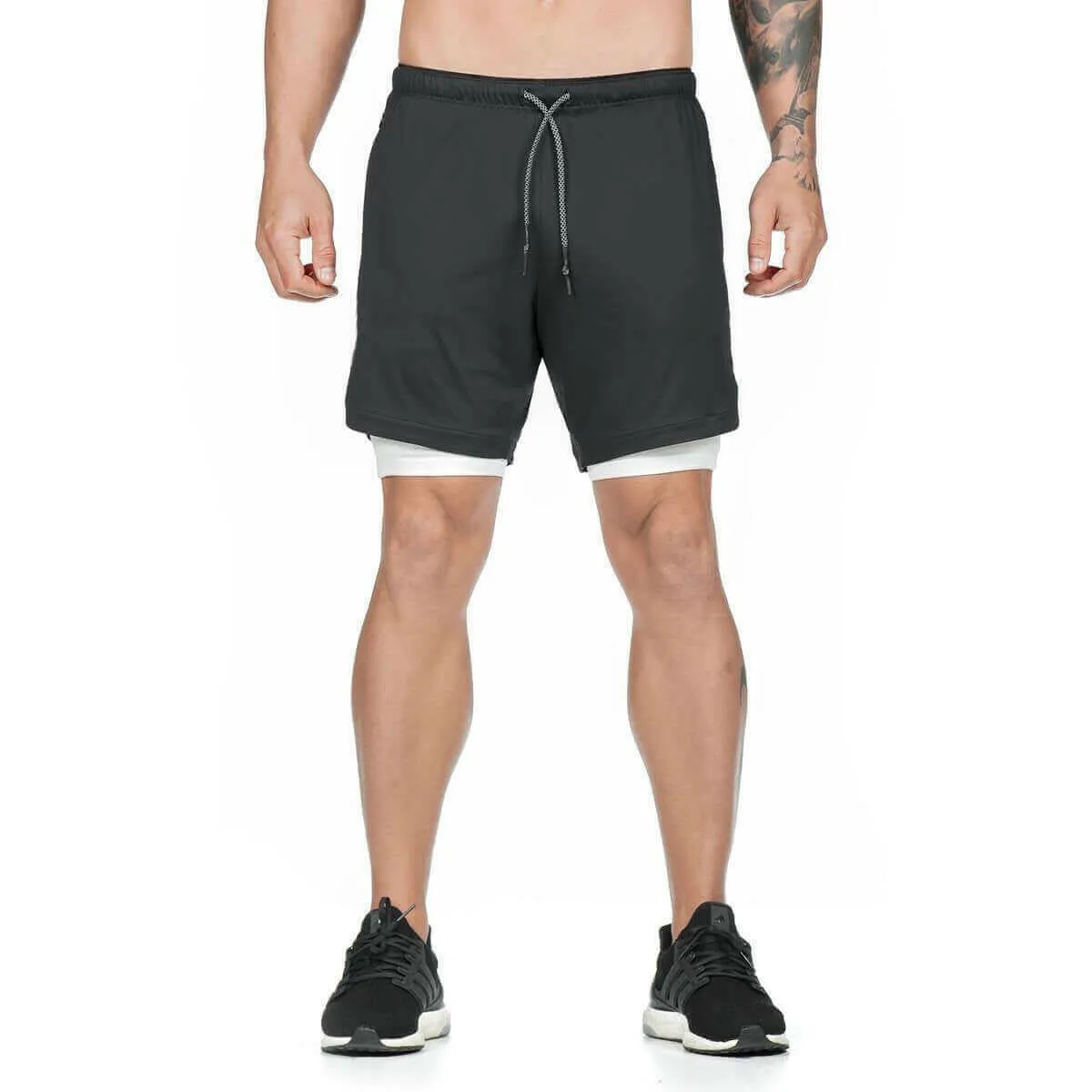 Men 2 in 1 Running Shorts Gym Workout Quick Dry Mens Short with Pocket