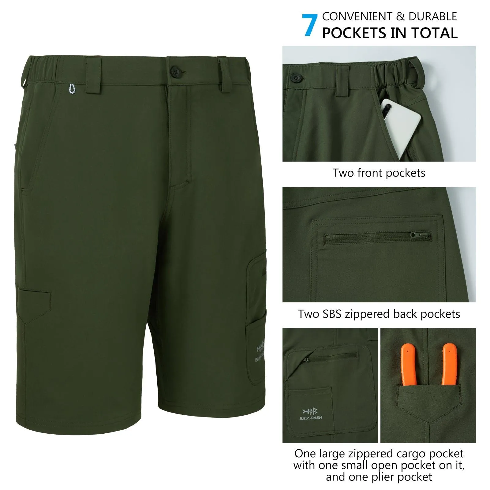 Men's UPF 50  10.5” Cargo Shorts Quick Dry Water Resistant FP01M