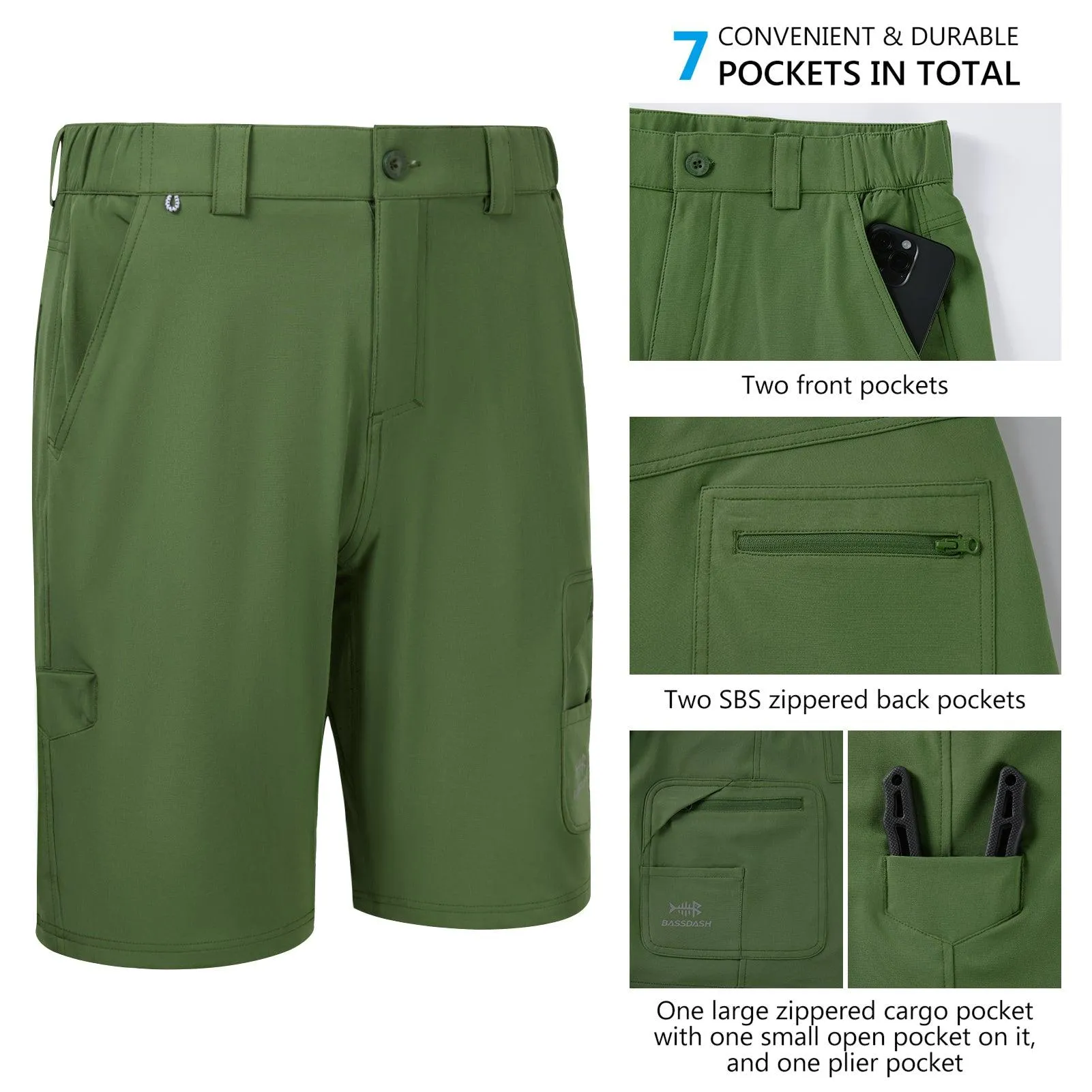 Men's UPF 50  10.5” Cargo Shorts Quick Dry Water Resistant FP01M