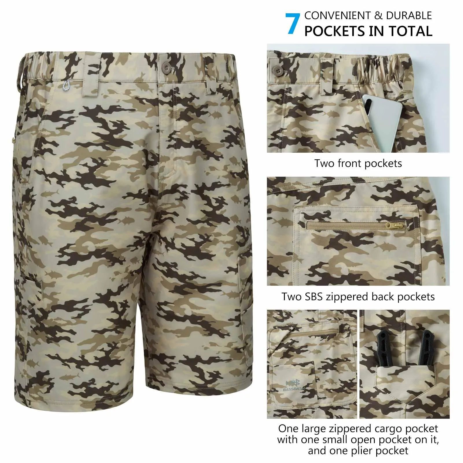 Men's UPF 50  10.5” Cargo Shorts Quick Dry Water Resistant FP01M