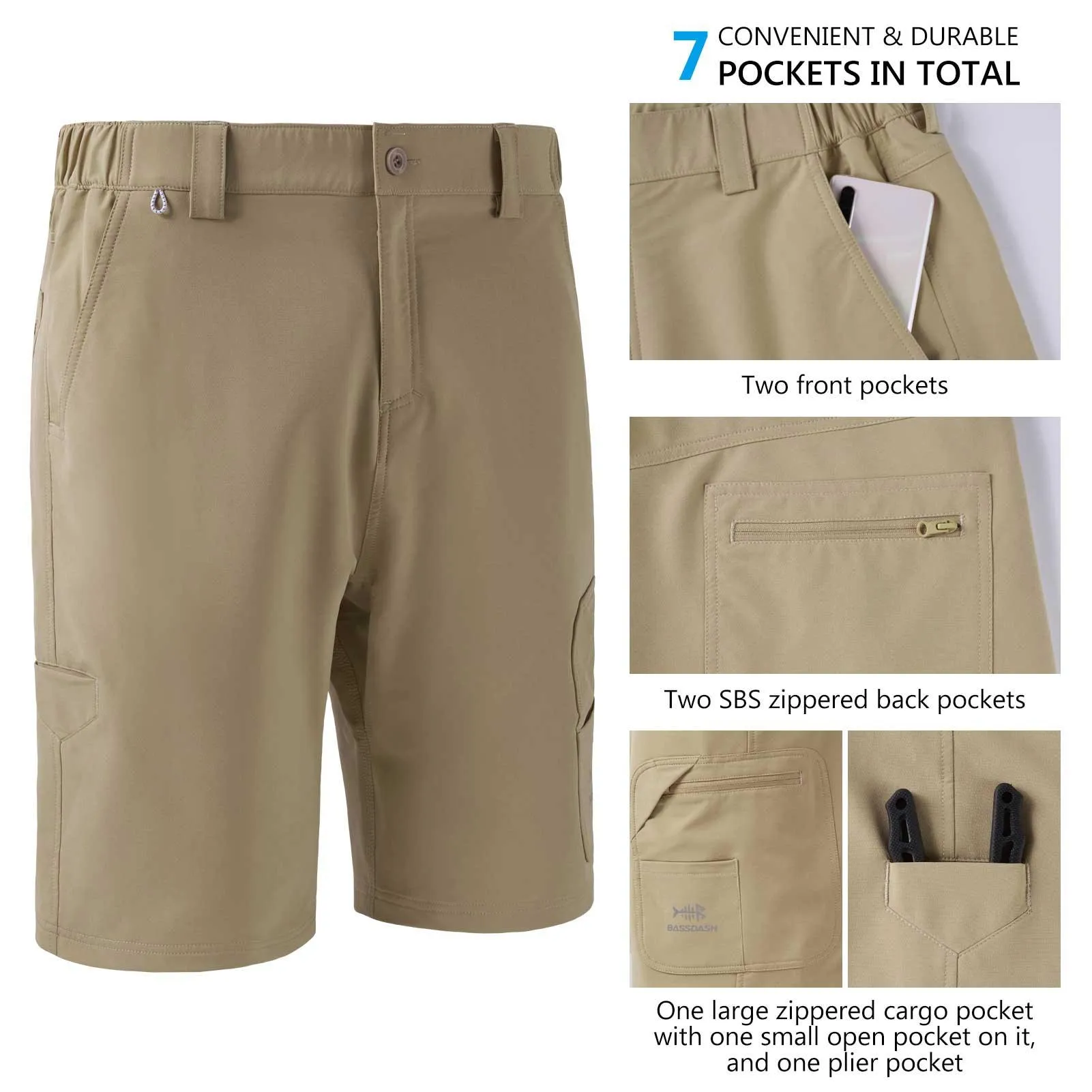 Men's UPF 50  10.5” Cargo Shorts Quick Dry Water Resistant FP01M