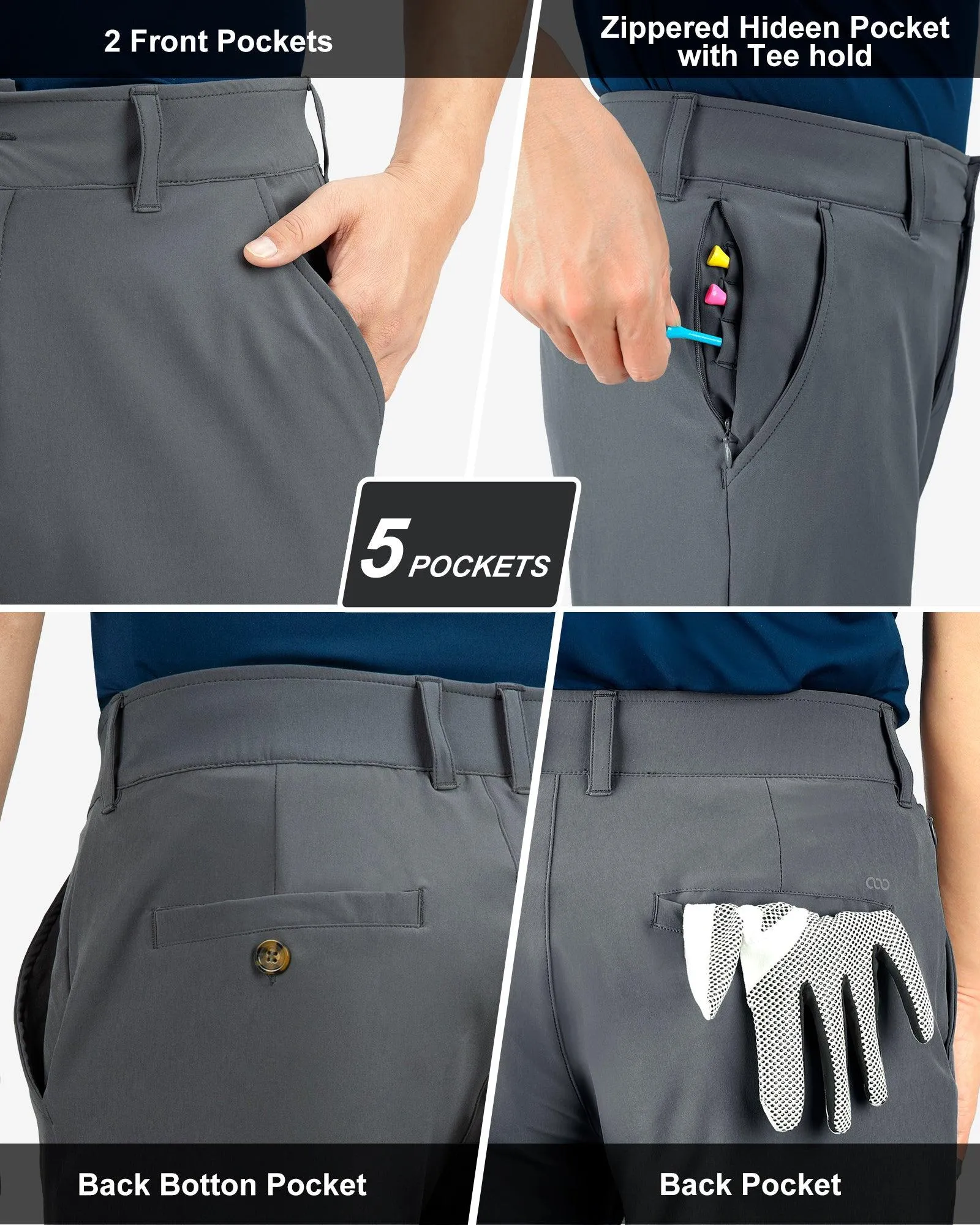 Men's UPF 50  Quick Dry Golf Pants with 5 Pockets