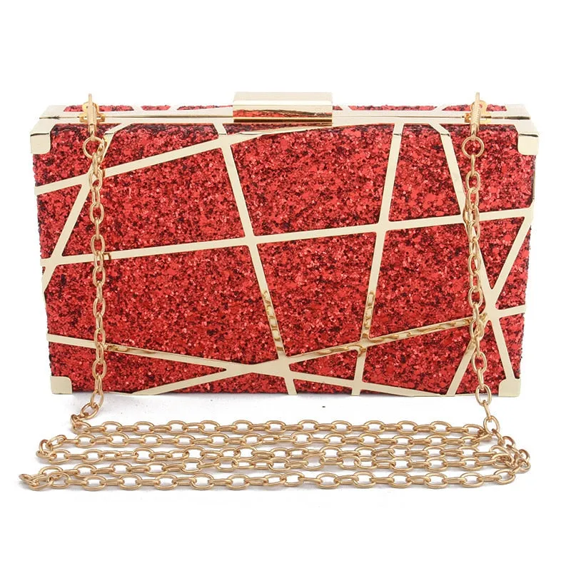 Metal Evening Geometric Hollow Pattern Gold Sequin Clutch Bag/Purse 17