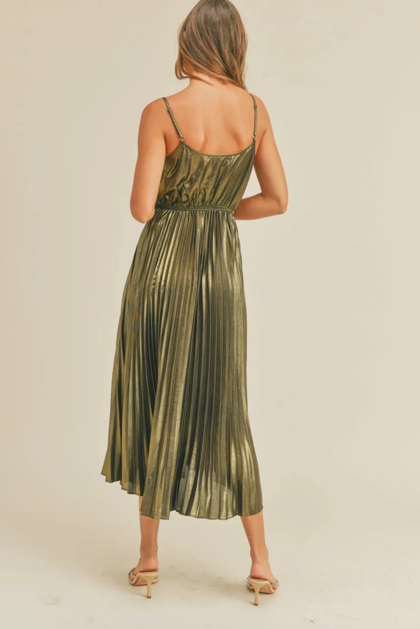 metallic pleated dress