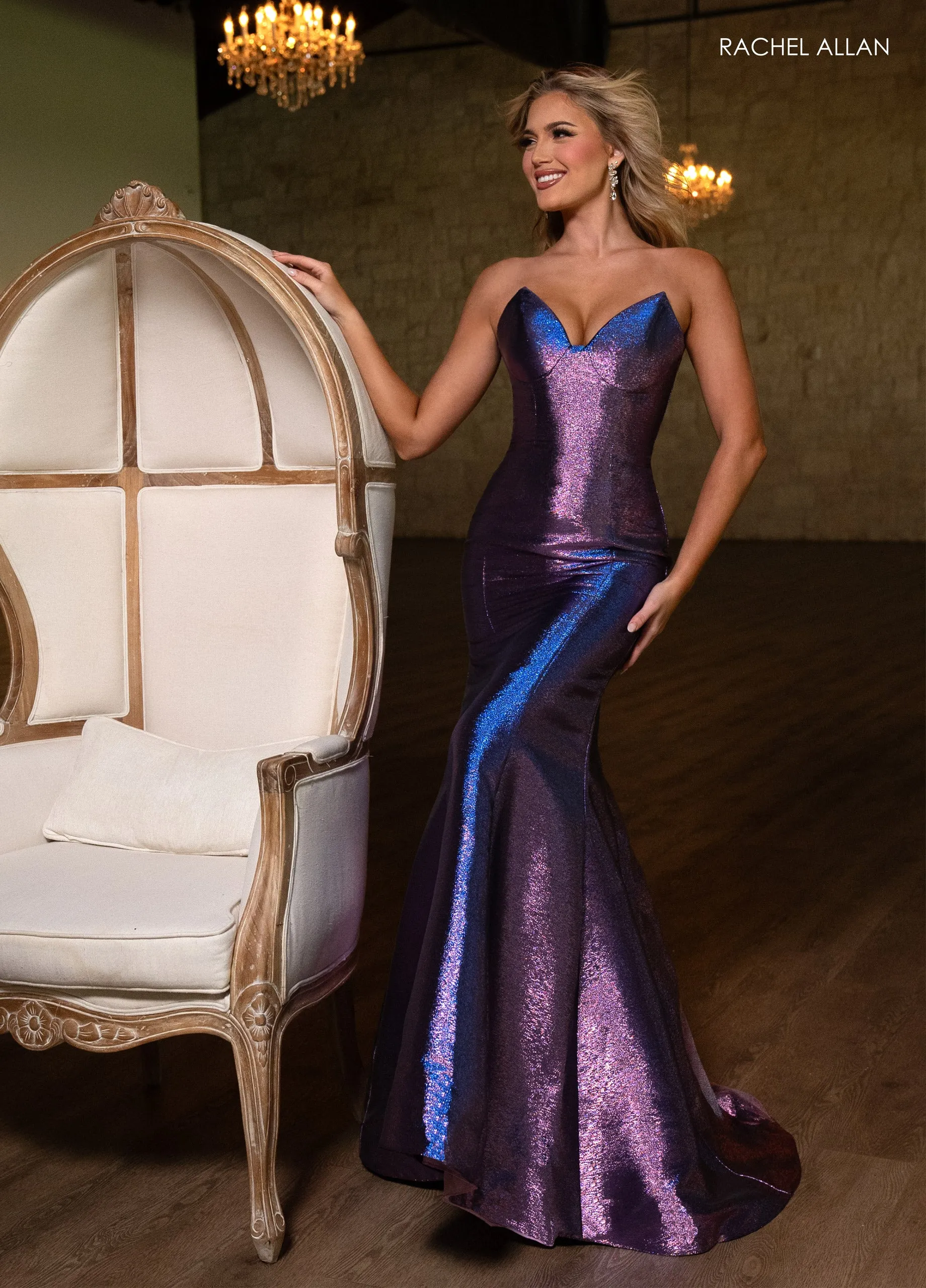 Metallic Strapless Mermaid Dress by Rachel Allan 70743