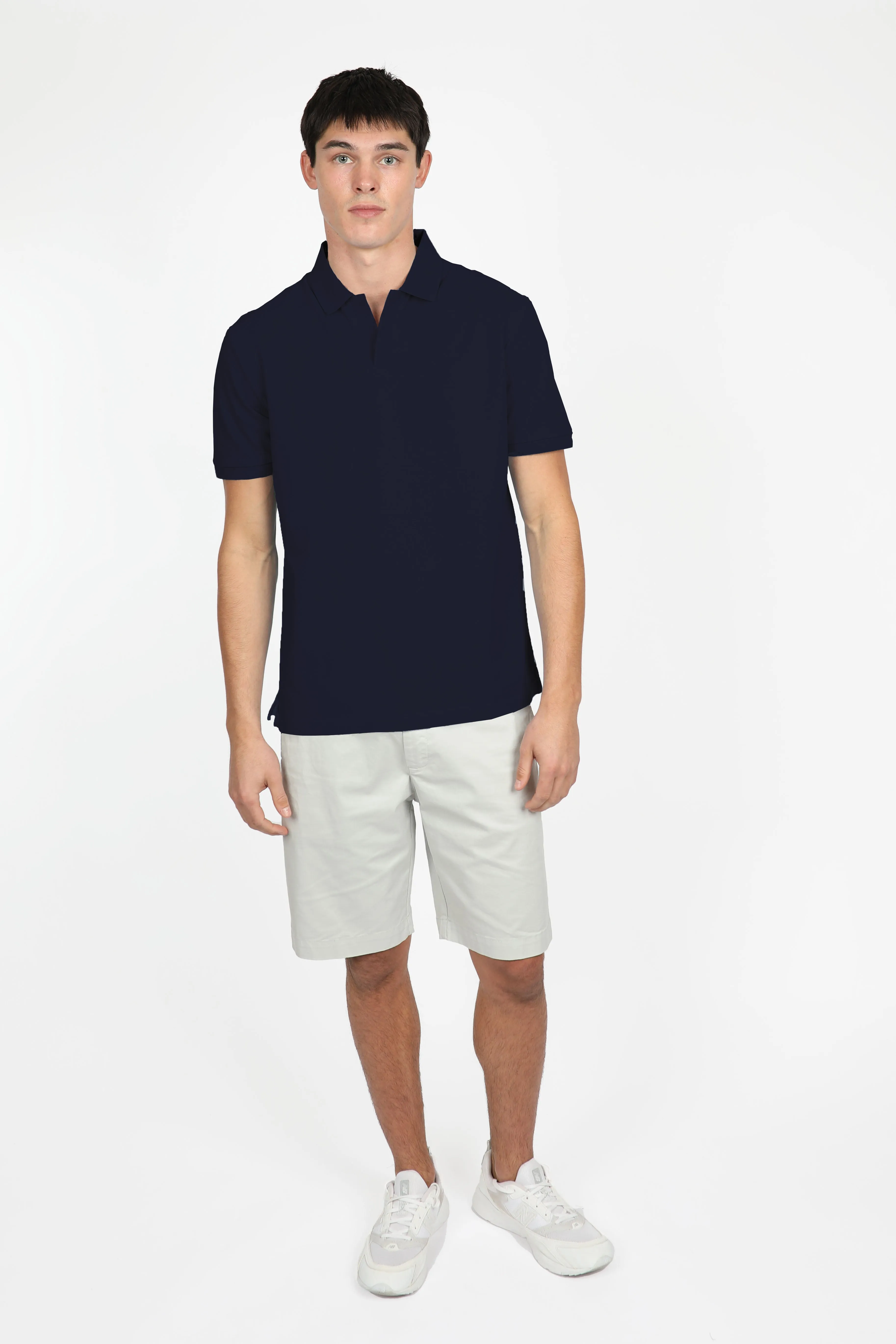 Navy Open Collar Pique Polo