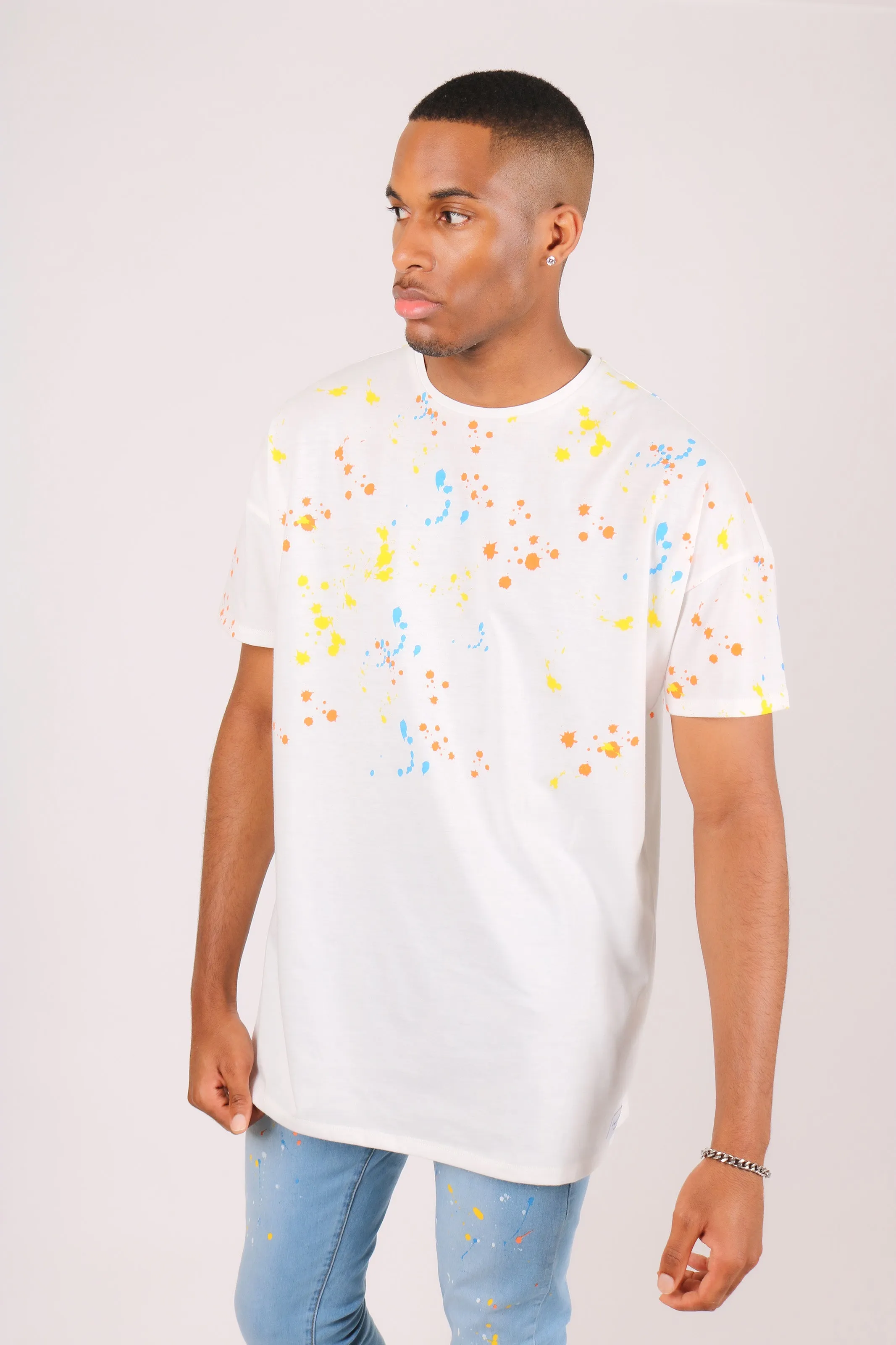 Oversized White Paint Splatter T-Shirt