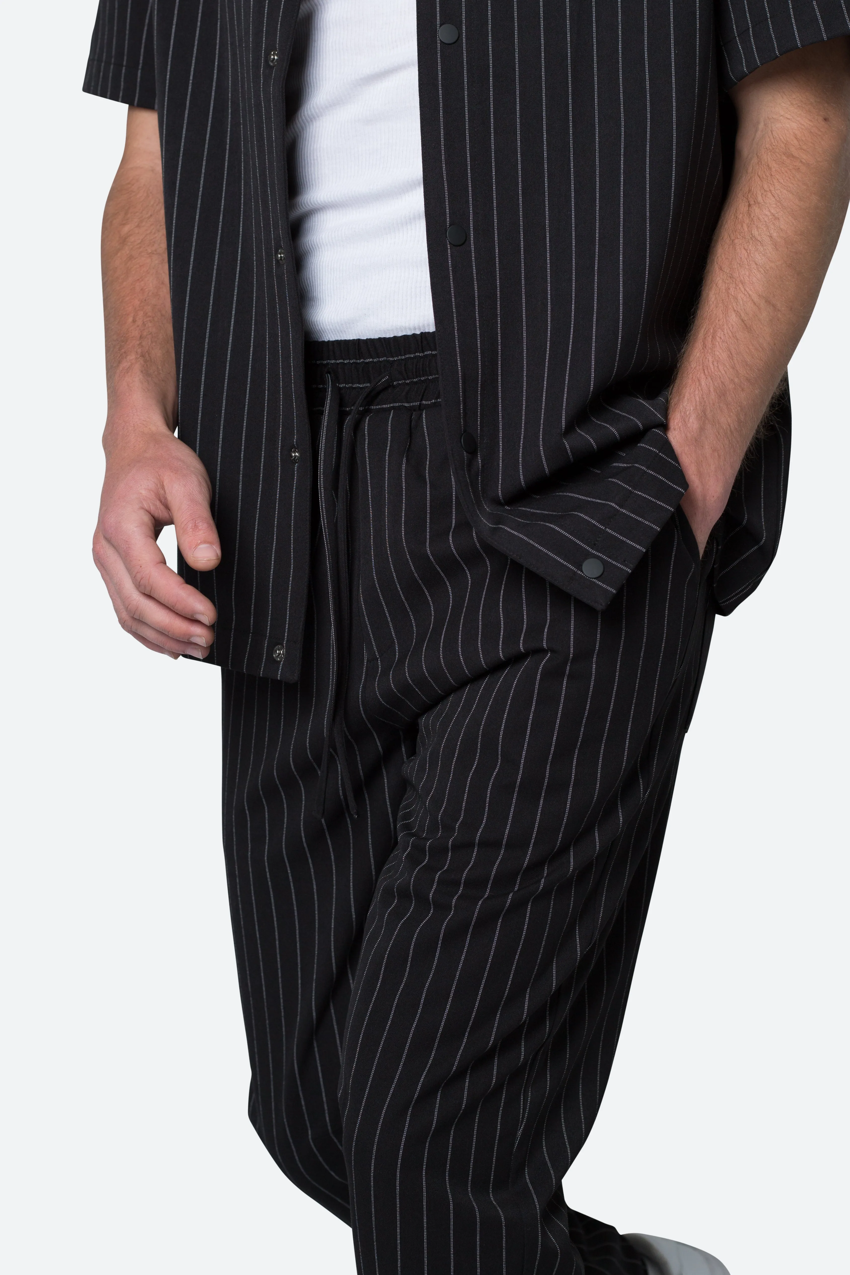 Pinstripe Drawcord Pants - Black