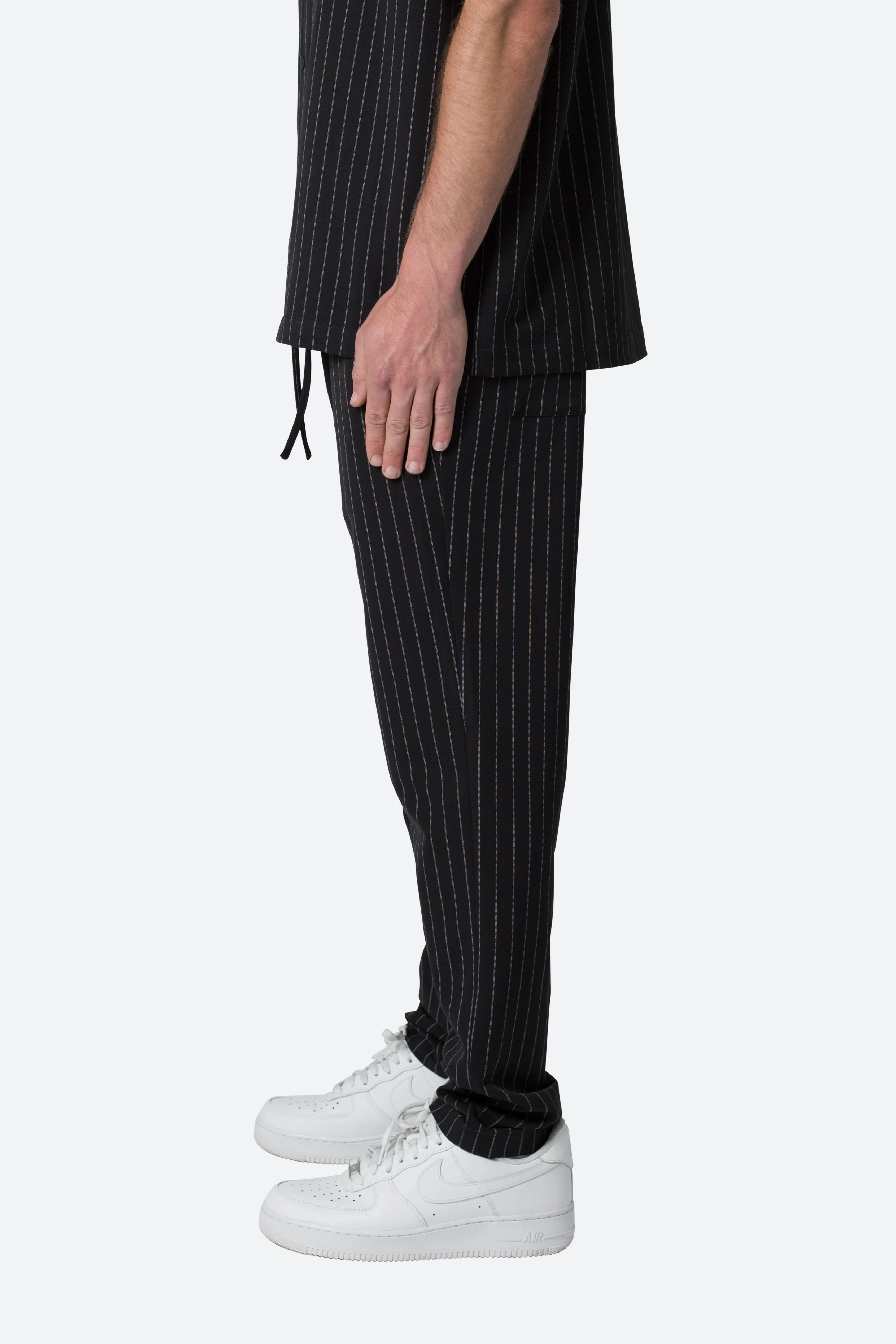 Pinstripe Drawcord Pants - Black