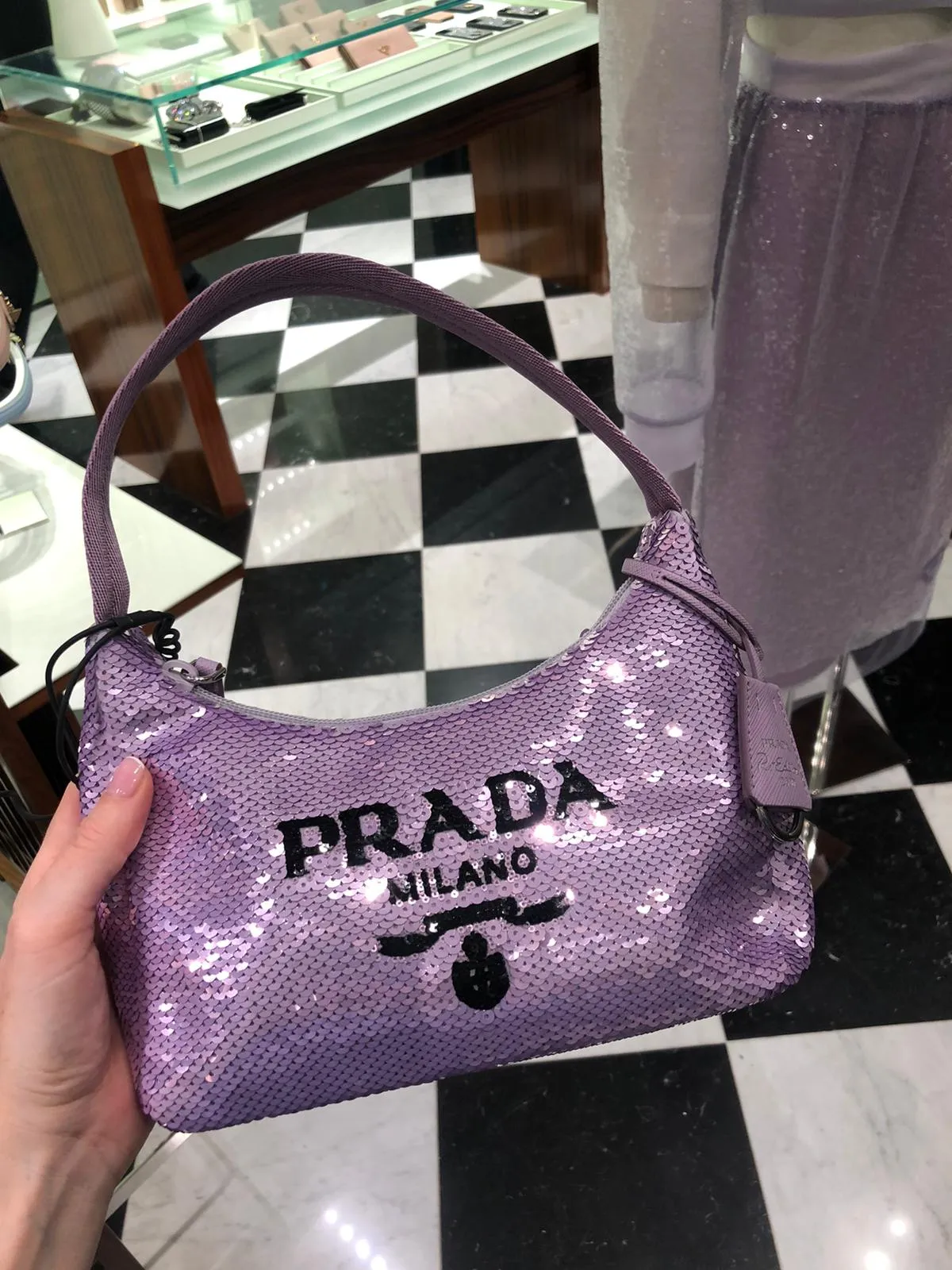 Prada Logo Sequin Re-Edition 2000 Bag (Lilac)