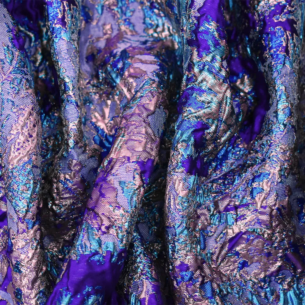 Purple-Pink-Multi Poly Blend Metallic Abstract Matelasse Jacquard Brocade Fabric