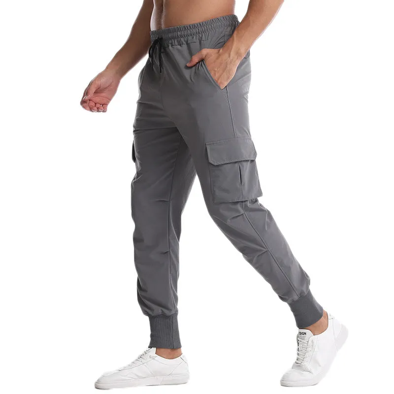 QUICK DRY SKINNY DRAWSTRING MULTI POCKET RUNNING PANTS