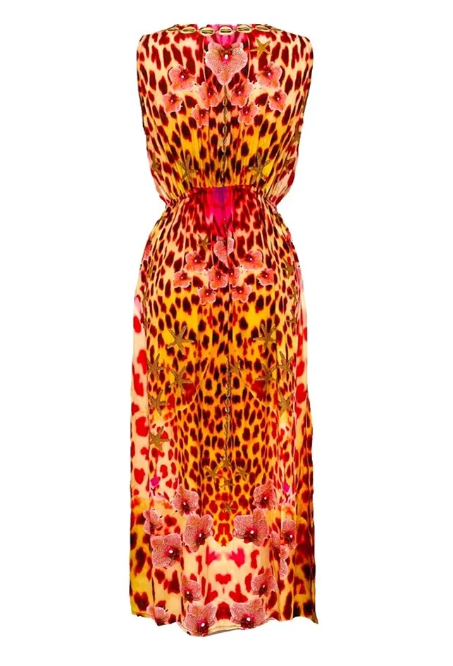 Red Animal Print Silk Maxi Dresses