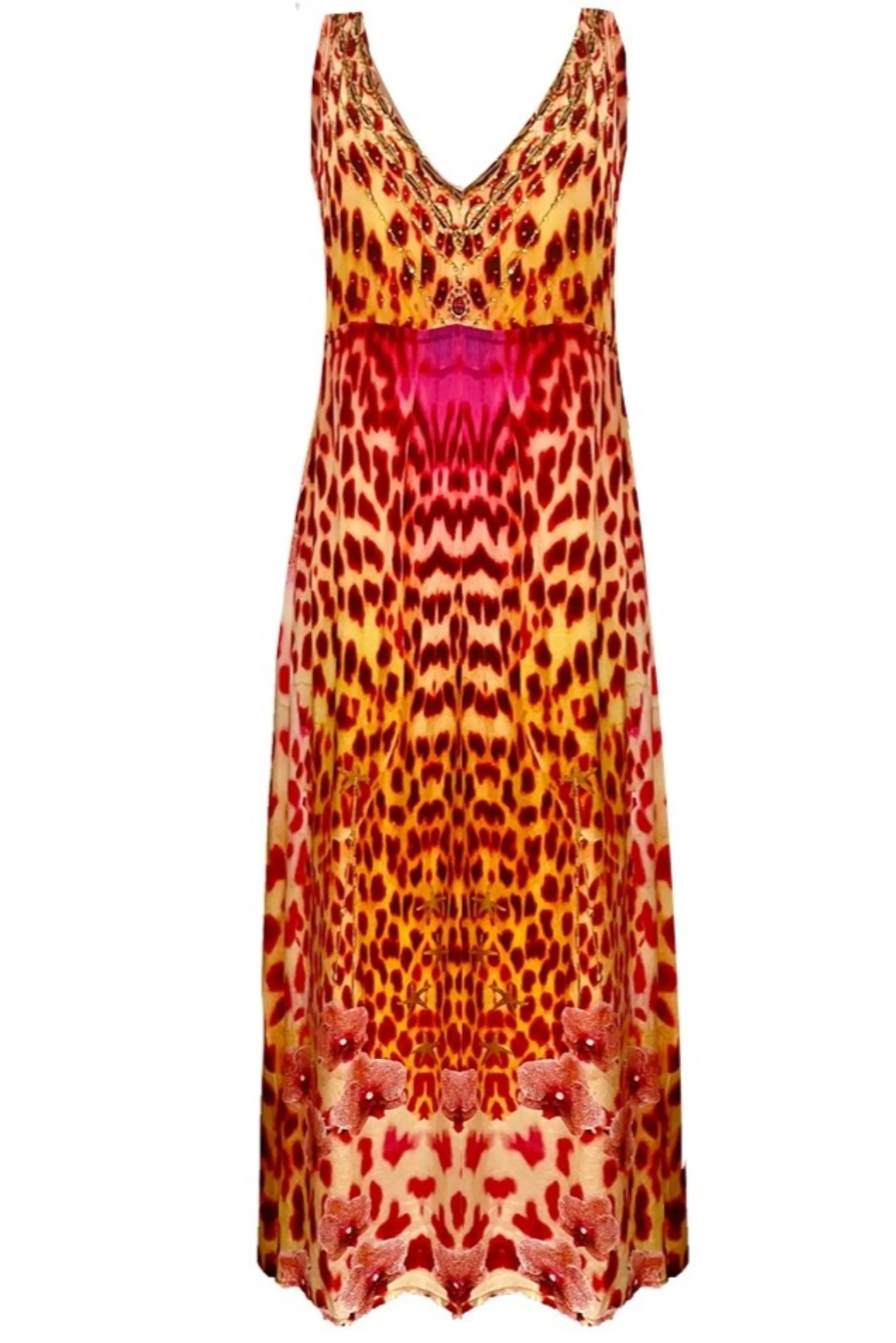 Red Animal Print Silk Maxi Dresses