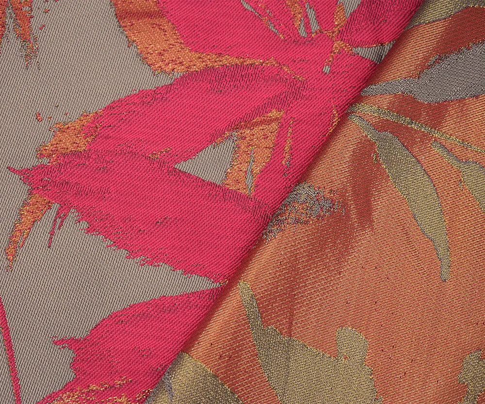 Red-Gold-Brown Poly-Metallic Large Floral Jacquard Woven Fabric