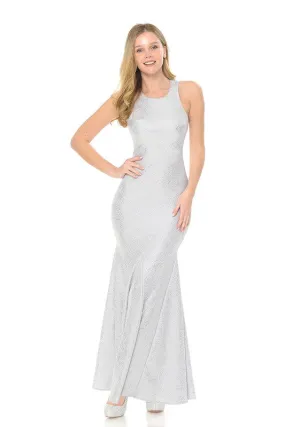 Silver Glitter Scuba Godet Formal Dress