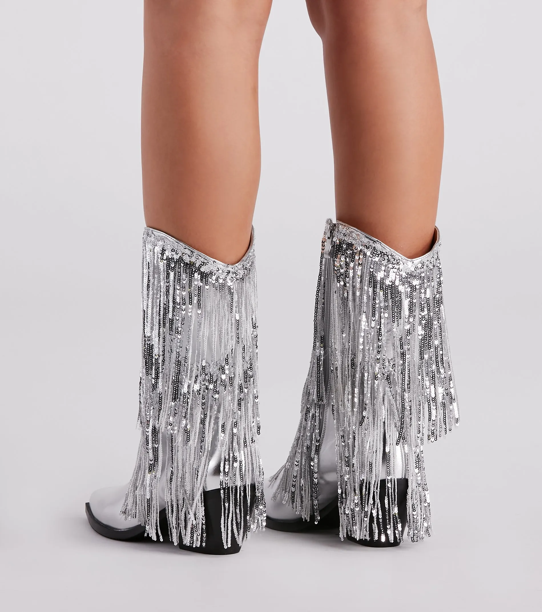 Sparkly Vibes Metallic Fringe Cowboy Boots