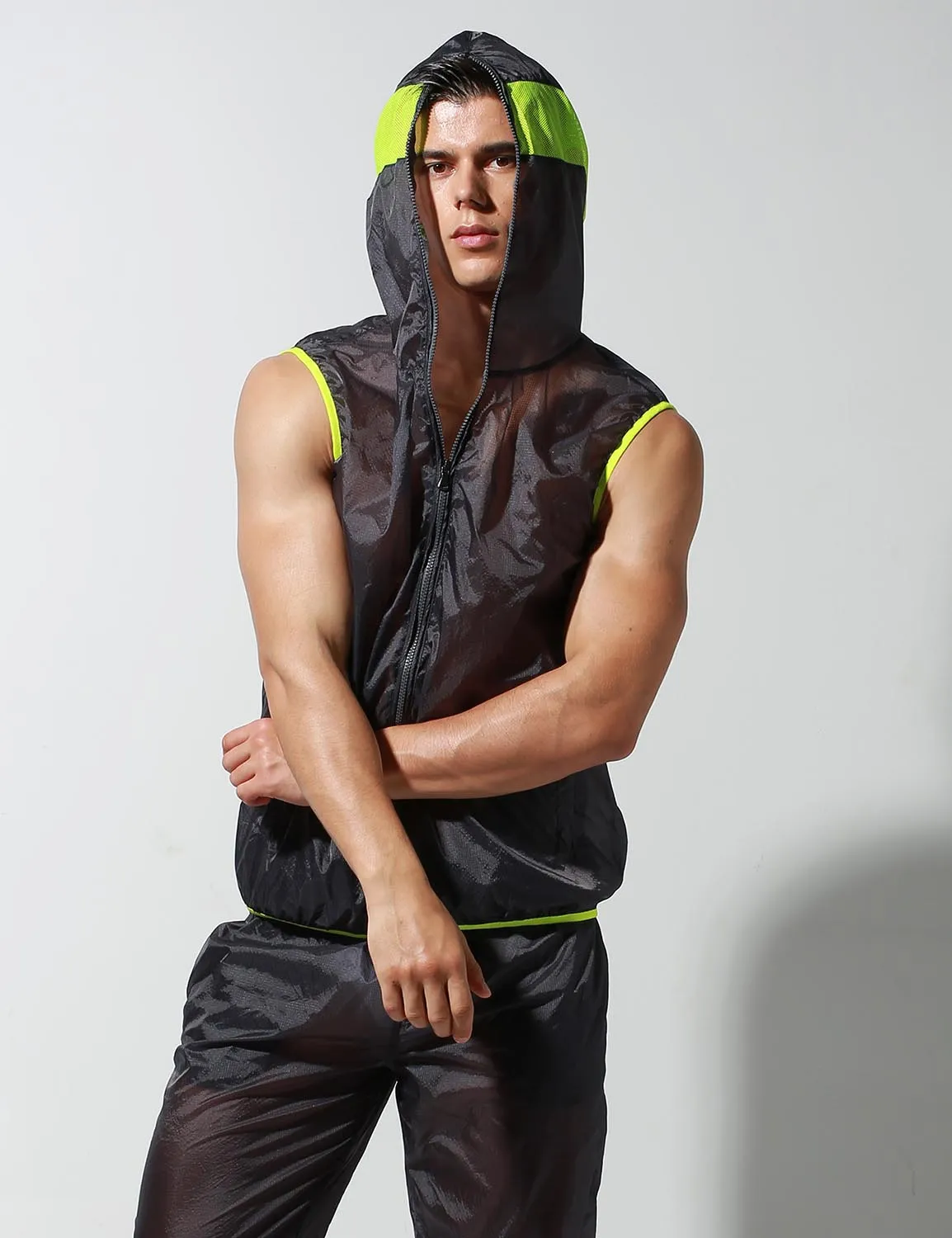 Translucent Quick-Dry Sport Sleeveless Hooded Jacket S2901