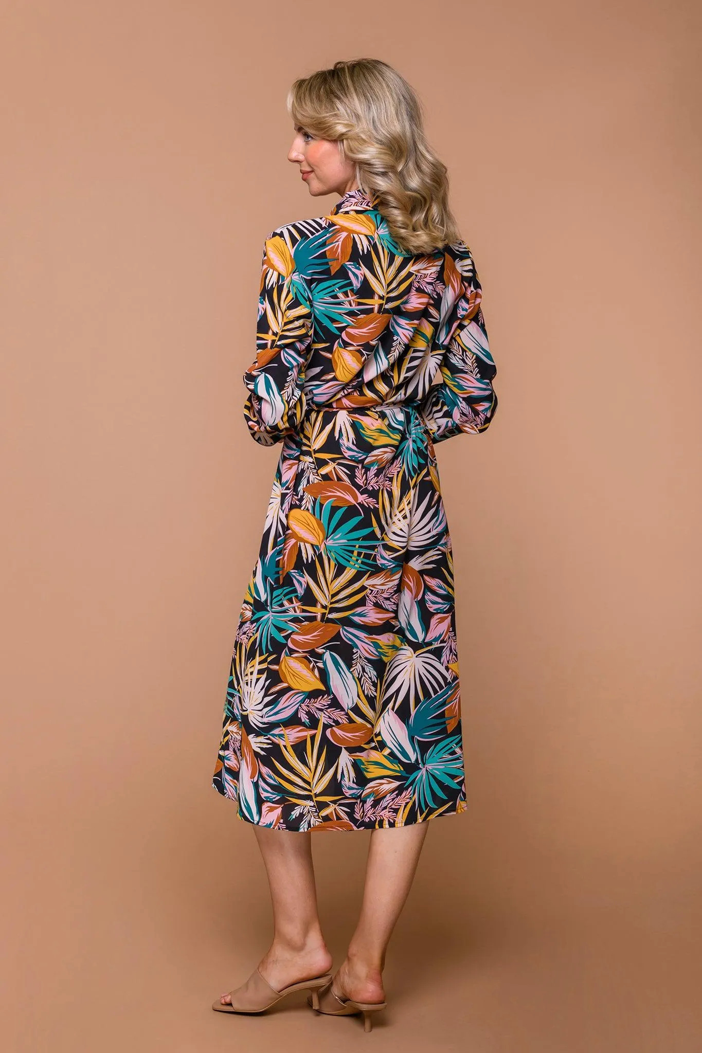 Tropical Leaf Print Shirt Dress