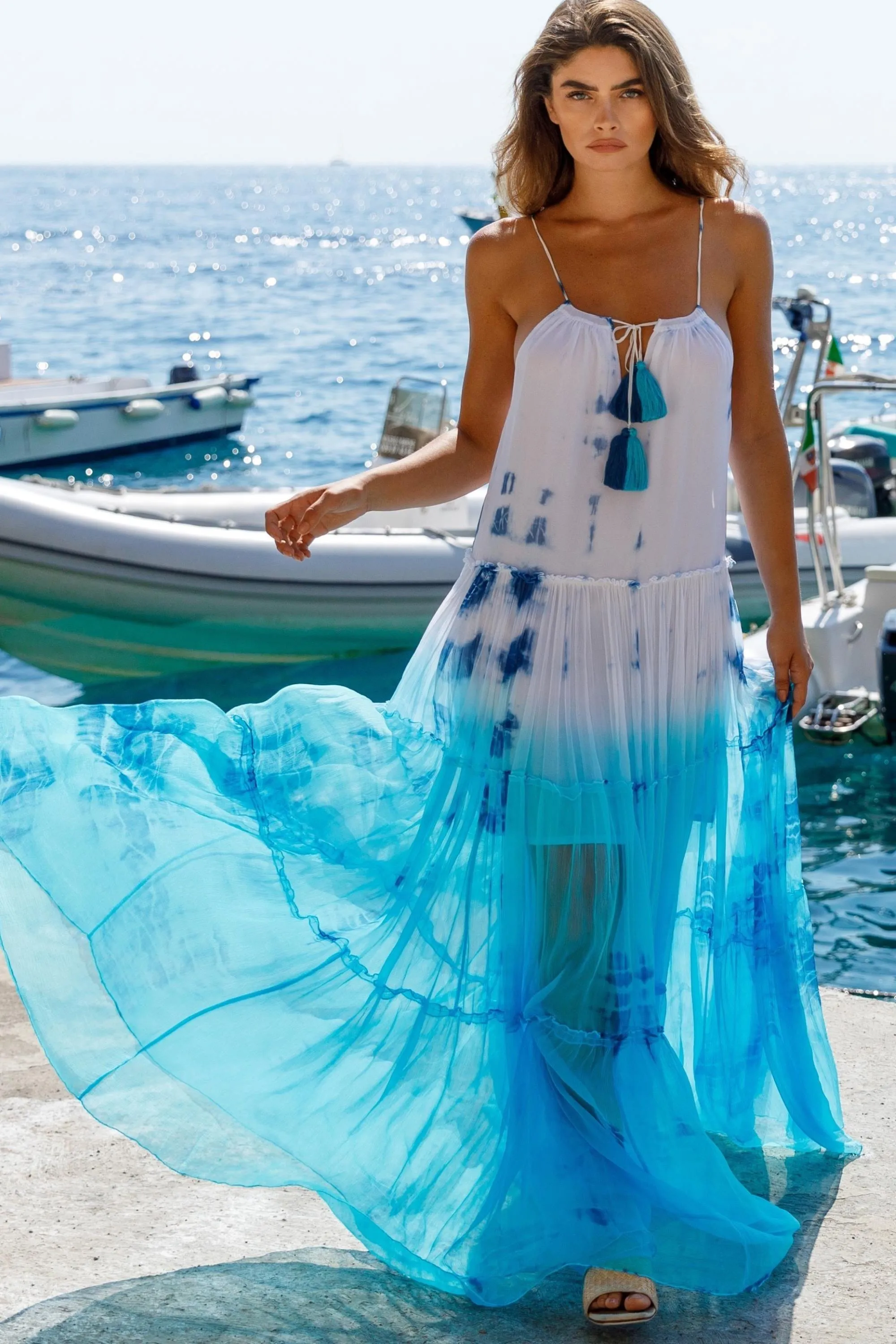 Turquoise Plus Size Silk Maxi Dress