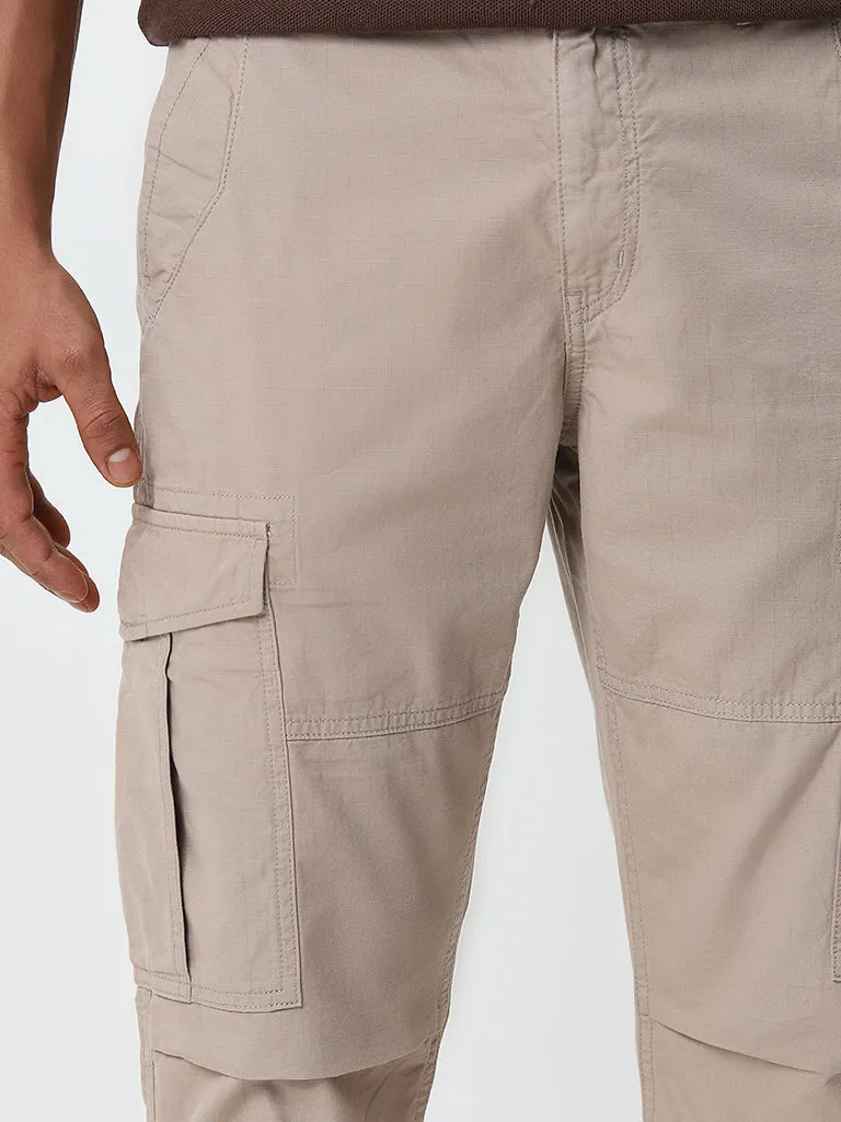 WES Casuals Beige Relaxed-Fit Mid-Rise Cotton Trousers