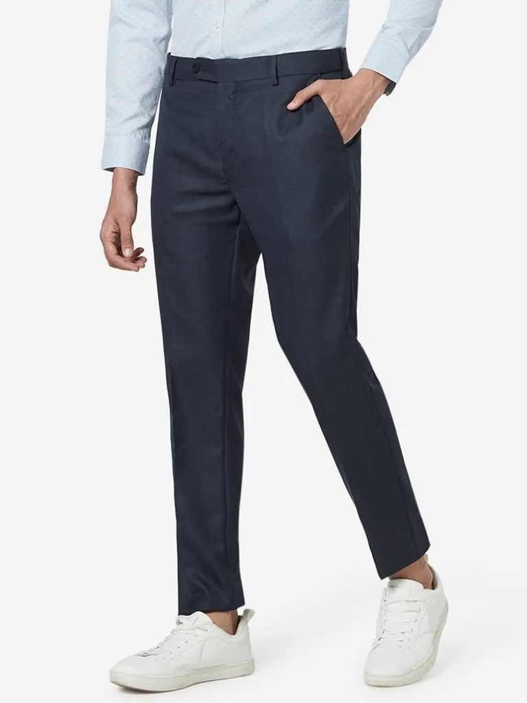 WES Formals Navy Relaxed-Fit Trousers