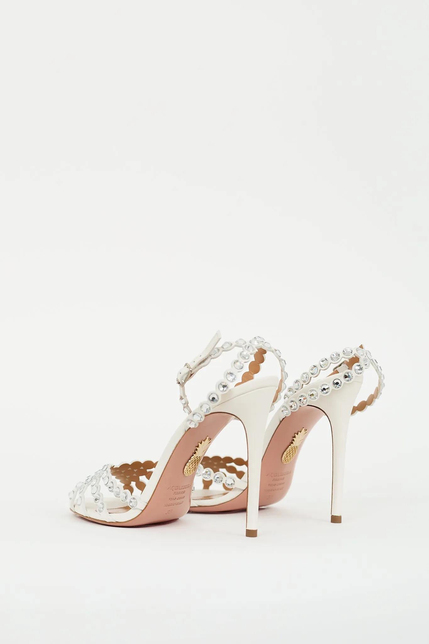 White Leather Crystal Tequila 105 Heel