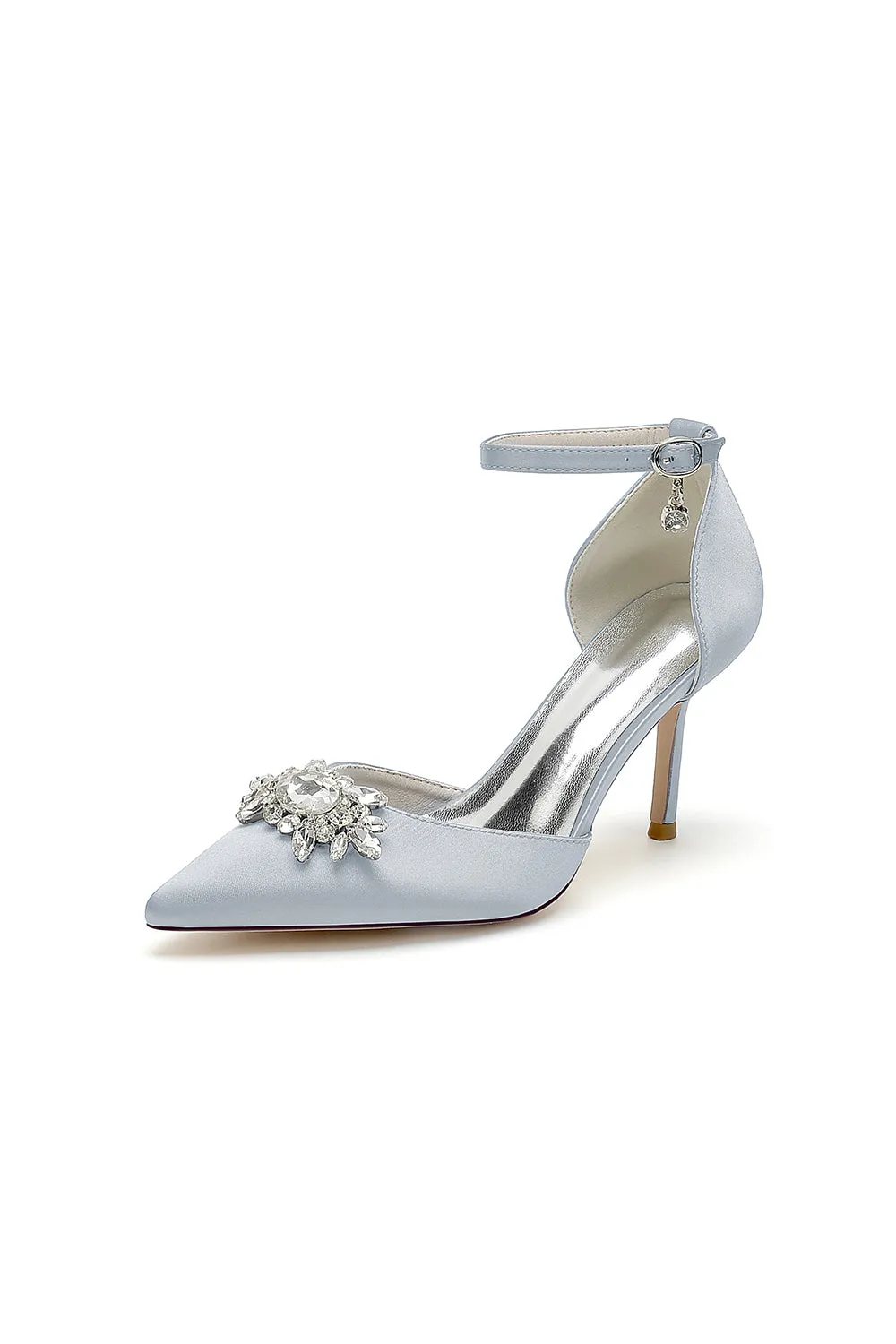 White Pointed Toe with Rhinestone Flower