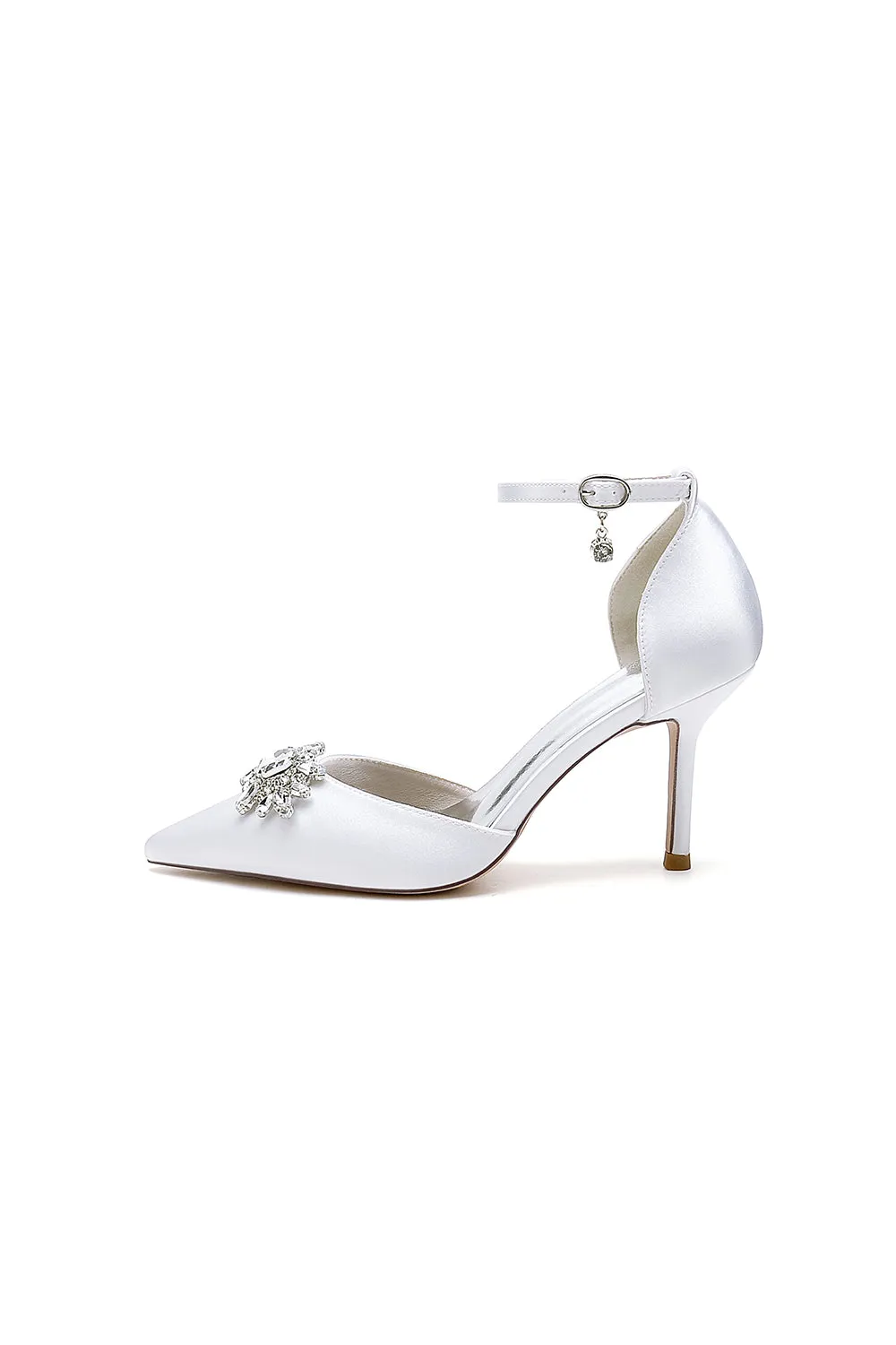 White Pointed Toe with Rhinestone Flower