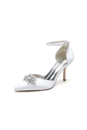 White Pointed Toe with Rhinestone Flower