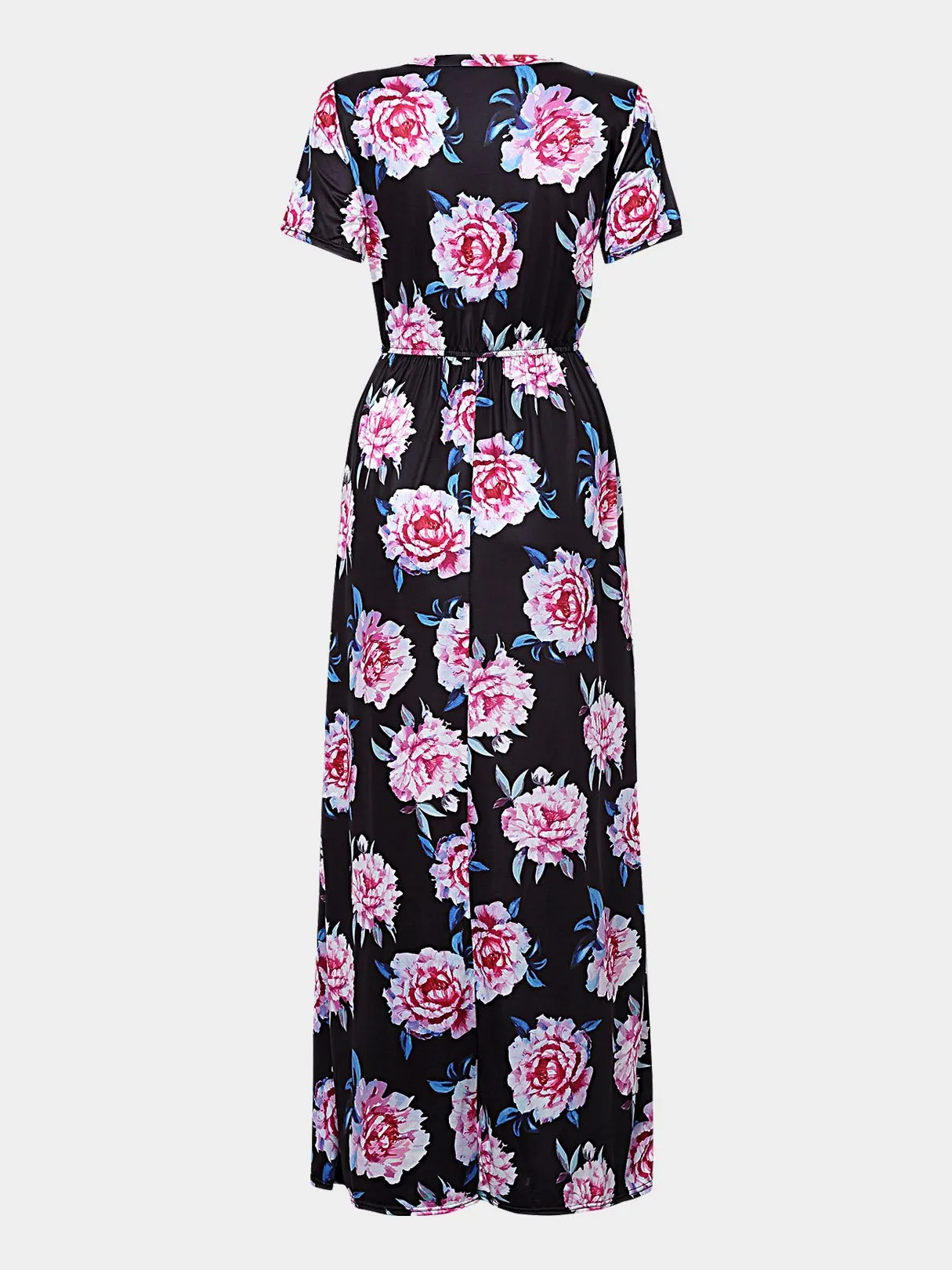 Wholesale Round Neck Short Sleeve Floral Print Maxi Dress