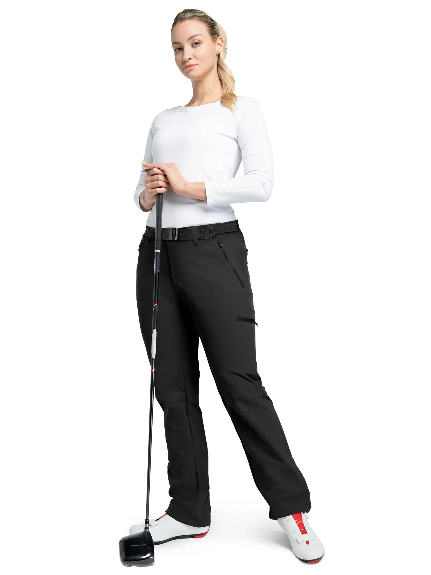 Women's Golf Pants, Water-Resistant Lightweight Hiking Pants with Adjustable Bottom for Travel, Camping, Fishing